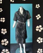 Vintage jaren 70 jurk zwart/creme gebloemd maat 42, Verzenden, Zwart, Maat 42/44 (L), Vintage