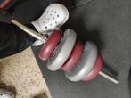 weights - set of weights  (14 KG) and a small bar, Ophalen, Gebruikt, Armen, Dumbbell