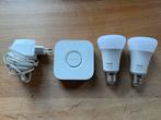 Philips Hue Bridge 2.1 + 2 white en colour lampen, 30 tot 60 watt, Led-lamp, Gebruikt, E27 (groot)