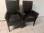 2 Zwarte Lederen Stoelen met Armleuningen, Huis en Inrichting, Stoelen, Ophalen, Gebruikt, Twee, Zwart