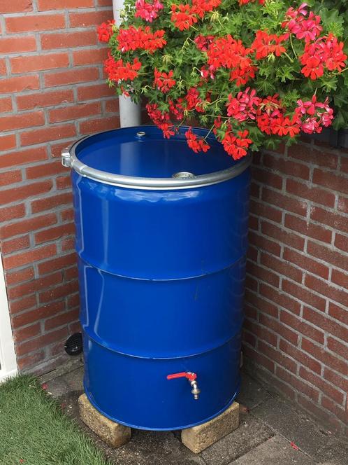 Regenton gemaakt van een Barrel Olieton Olievat Oliedrum, Tuin en Terras, Regentonnen, Nieuw, Metaal, 150 liter of meer, Met kraantje
