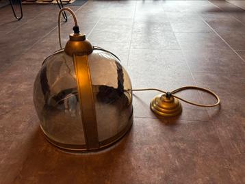 Plafondlamp koperkleur met glas aan sierdraad beschikbaar voor biedingen