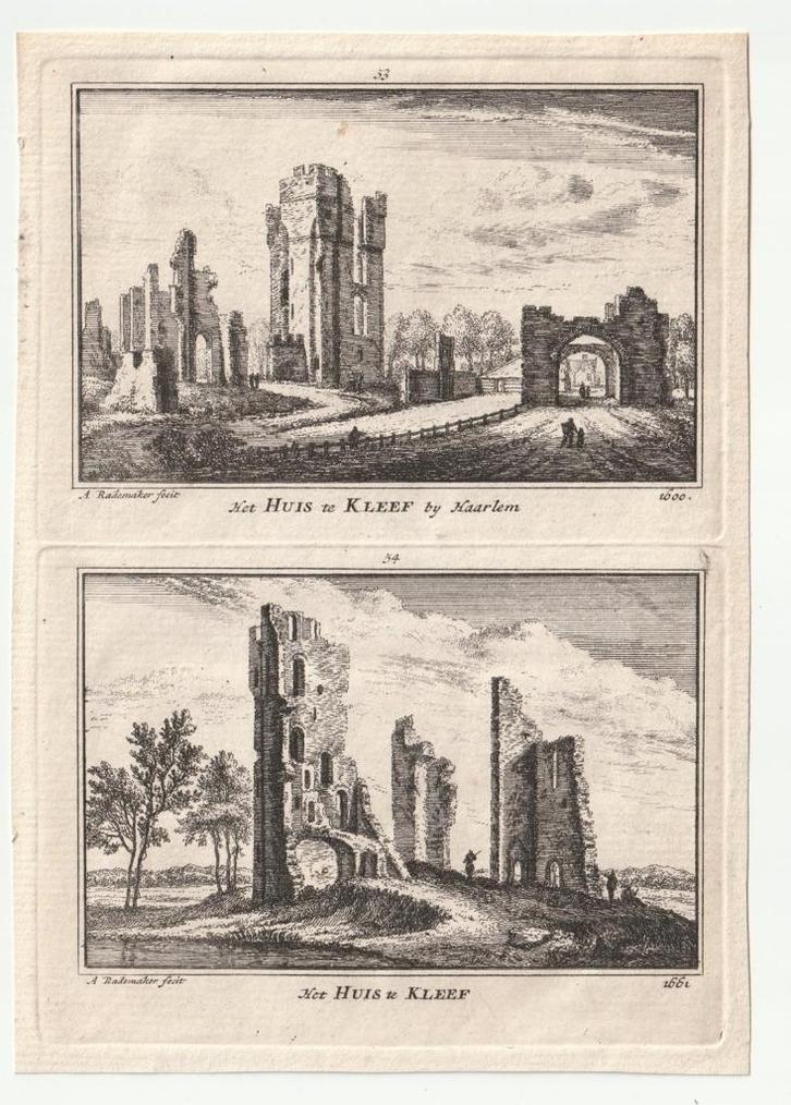 Huis te Kleef bij Haarlem gravure A. Rademaker, Antiek en Kunst, Kunst | Etsen en Gravures, Verzenden
