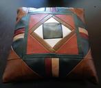 Vintage Lederen Patchwork Kussen uit de Jaren 70, Huis en Inrichting, Woonaccessoires | Kussens, Ophalen of Verzenden, Bruin, Vierkant