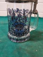 bierpul glas met tinnen deksel gedecoreerd vogels, Ophalen of Verzenden