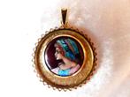 Prachtig 18 Kt Goud Hanger - Ge emailleerd - Vrouwen hoofd, Verzenden, Goud, Hanger