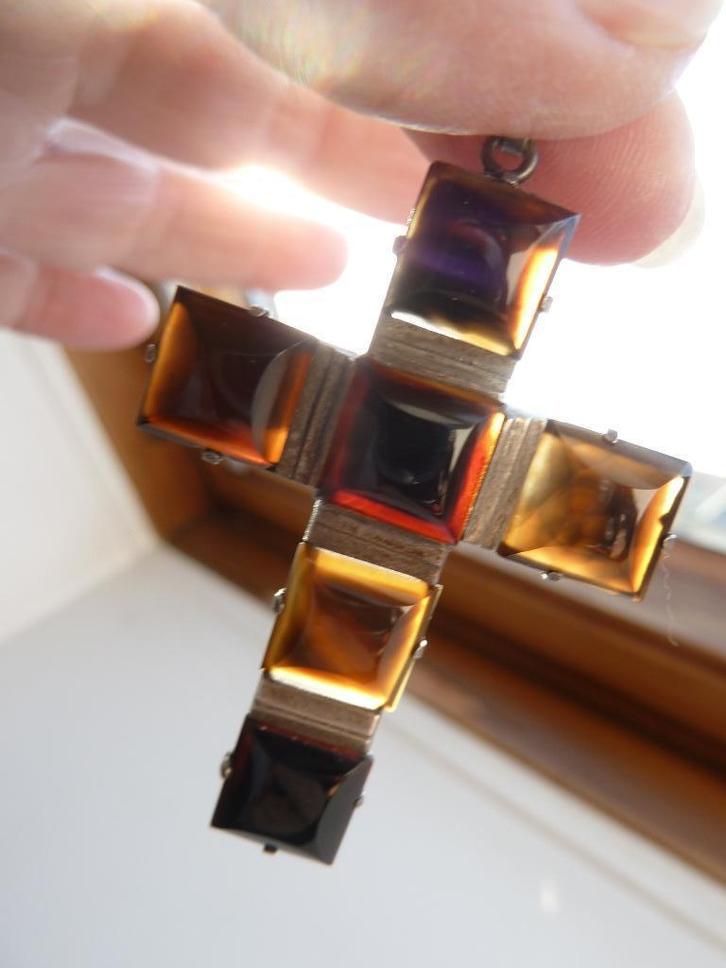 Antieke art deco hanger ca. 1920 Kruis met rookkwarts stenen, Sieraden, Tassen en Uiterlijk, Antieke sieraden, Hanger, Overige materialen