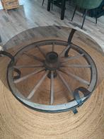 Unieke salontafel van een oud wagenwiel, Ophalen, 50 tot 100 cm, Rustiek, Rond