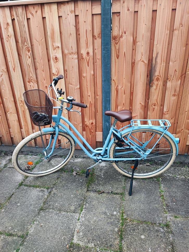 Stadsfiets dames Elops 520 laag frame blauw, Fietsen en Brommers, Fietsen | Dames | Damesfietsen, Gebruikt, Overige merken, (Extra) lage instap
