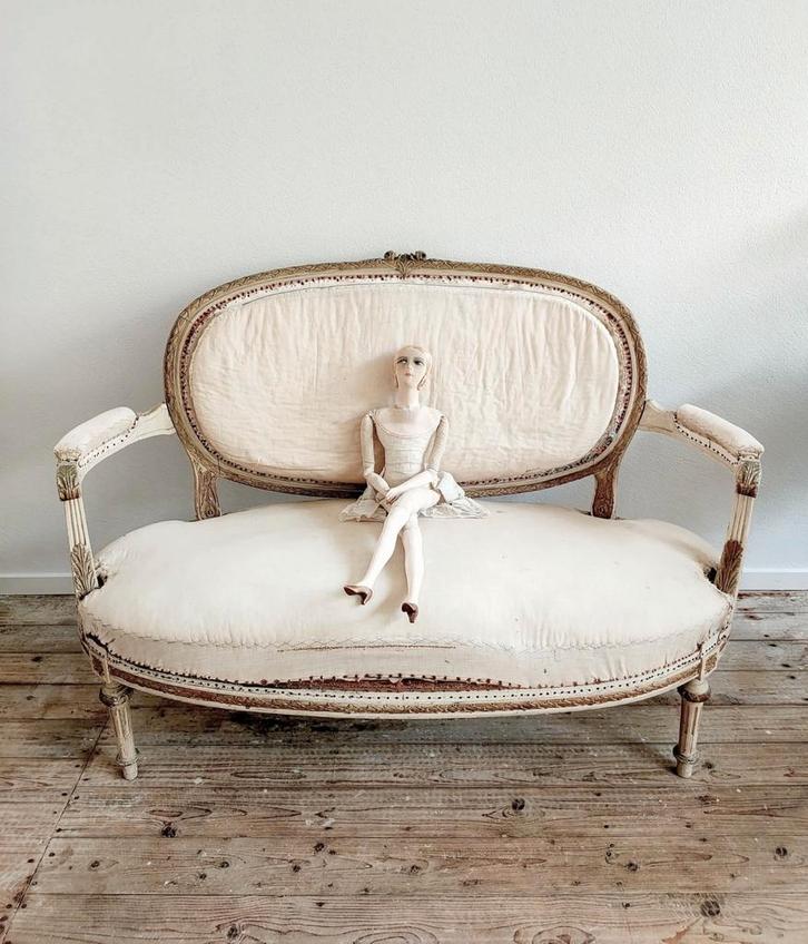 Geweldig antiek brocant Frans bankje sofa antieke bank., Huis en Inrichting, Banken | Sofa's en Chaises Longues, Gebruikt, Tweepersoons