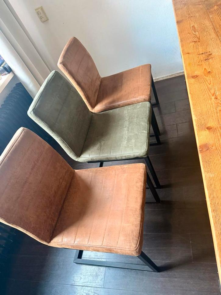 Steigerhouten Tafel + 6 Stoelen, Huis en Inrichting, Stoelen, Gebruikt, Vijf, Zes of meer stoelen, Hout, Bruin, Ophalen of Verzenden