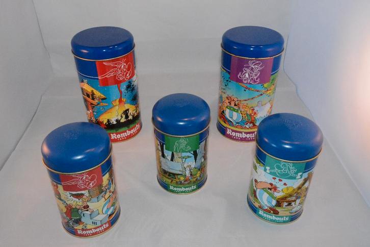 Complete set van 5 stuks Asterix blikken (Rombouts), Verzamelen, Blikken, Gebruikt, Overige, Ophalen of Verzenden