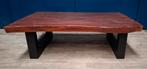 Boomstam salontafel met zwart metalen poten, Huis en Inrichting, Ophalen, Gebruikt, 100 tot 150 cm, 50 tot 100 cm