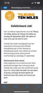 Startbewijs Tilburg Ten Miles. Startnummer ontvangen., Sport en Fitness, Ophalen, Nieuw, Overige typen, Overige merken