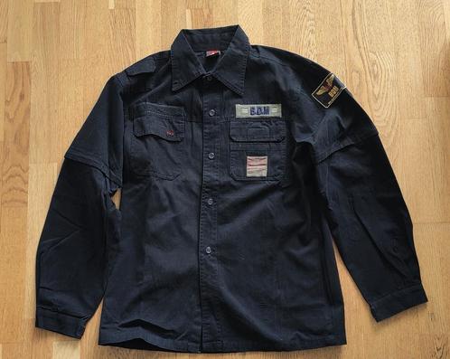 BDM overhemd met afritsbare mouwen - L, Kleding | Heren, Overhemden, Zo goed als nieuw, Zwart, Ophalen of Verzenden