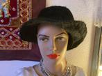 Antieke vintage zachte boho bont muts hoed hoofddeksel zwart, Antiek en Kunst, Ophalen of Verzenden, Dames, Vintage antiek oud