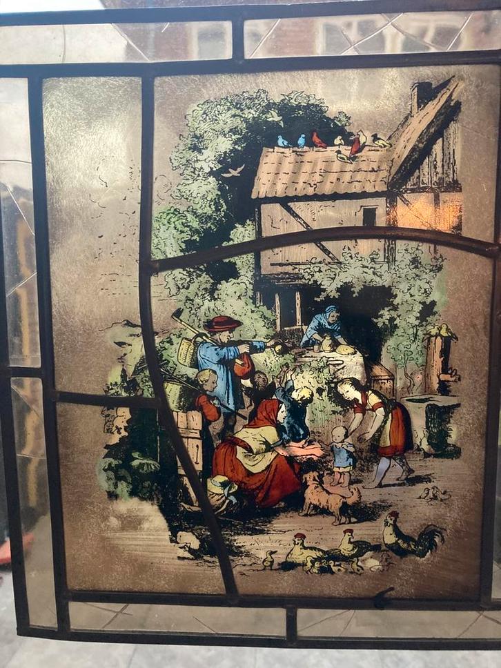 Glas in lood Raamhanger de Boerderij, Antiek en Kunst, Curiosa en Brocante, Verzenden