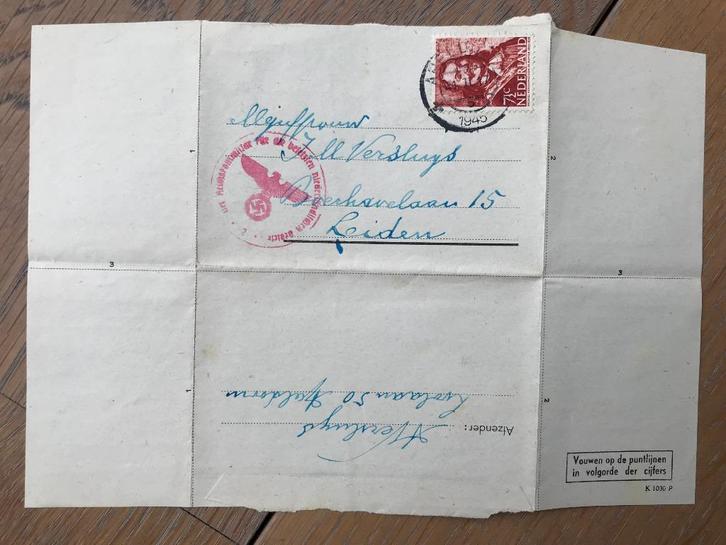 NEDERLAND, WO II, PERFECTE VOUWBRIEF GEOPEND DOOR DE BEZETTE, Postzegels en Munten, Brieven en Enveloppen | Nederland, Envelop