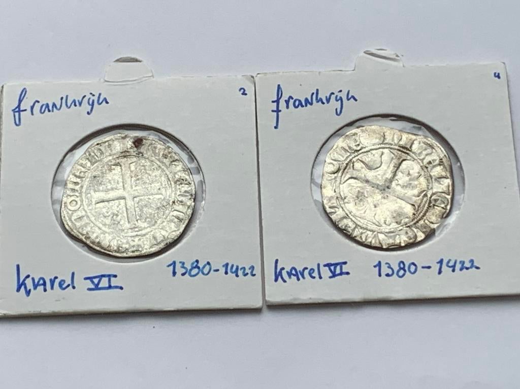 2 bijzondere zilveren munten karel de VI 1380-1422, Ophalen of Verzenden, Overige landen