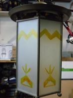 Te koop messing hanglamp met gebrandschilderd mat glas, Gebruikt, Vintage, Ophalen of Verzenden, Glas