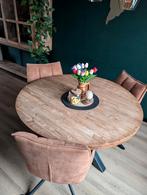 Teak Houten Eettafel, Huis en Inrichting, Tafels | Eettafels, Rond, Ophalen of Verzenden, Zo goed als nieuw, Metaal