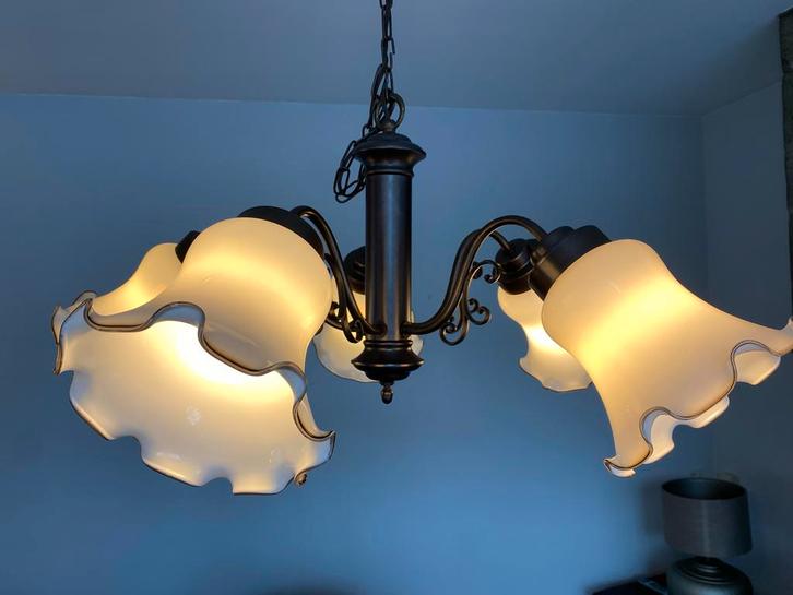 Retro Hanglamp met Glazen Kap, Huis en Inrichting, Lampen | Hanglampen, Gebruikt, Minder dan 50 cm, Glas, Ophalen of Verzenden