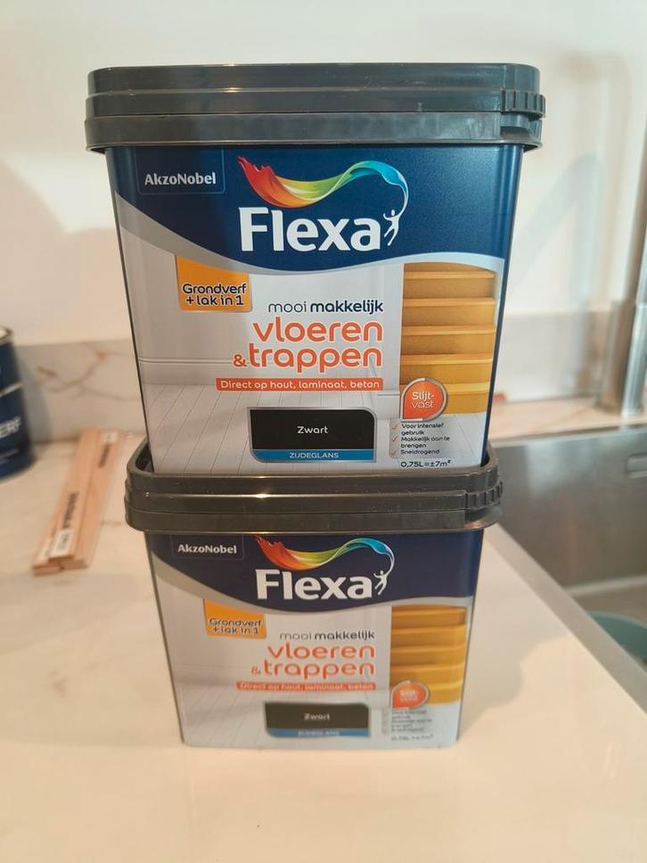 Flexa Vloeren & Trappen Lak Zwart Zijdeglans, Doe-het-zelf en Verbouw, Verf, Beits en Lak, Nieuw, Lak, Minder dan 5 liter, Zwart