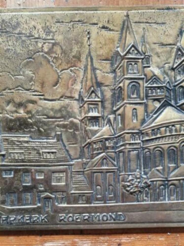 koperen plaat latoen Abdijhof Munsterkerk Roermond, Antiek en Kunst, Antiek | Koper en Brons, Koper, Ophalen