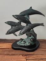 Groot Bronzen dolfijnen sculptuur beeld SPI gesigneerd, Antiek en Kunst, Ophalen of Verzenden