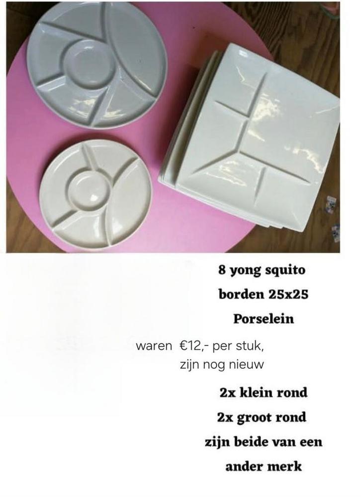 Yong Squito Gourmet Borden (8 stuks) + 4 extra, Huis en Inrichting, Keuken | Servies, Nieuw, Bord(en), Overige stijlen, Porselein