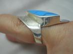 Zilveren royale ring met blauwe steen maat 16 nr.1306, Sieraden, Tassen en Uiterlijk, Ringen, Ophalen of Verzenden, Dame, Kleiner dan 17