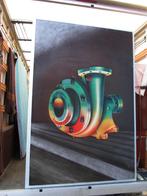 Groot vintage  schilderij van een industriele machine pomp, Ophalen, Gebruikt, Schilderij