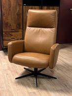 Relax fauteuil met hocker - Hjort Knudsen - leer cognac, Ophalen of Verzenden, Zo goed als nieuw, 50 tot 75 cm, Leer