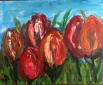 Schilderij tulpen 50x 40 Cm acryl op canvas rood oranje, Minder dan 50 cm, Nieuw, Ophalen of Verzenden, Schilderij