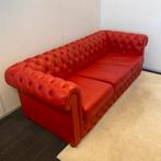 Chesterfield 3-zits bank - Vuurrood leer - Zo goed als nieuw, Huis en Inrichting, Ophalen, Driepersoons, Zo goed als nieuw, Rechte bank