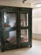 Vintage vitrinekast groen 66bx33dx83h, Huis en Inrichting, Kasten | Vitrinekasten, 50 tot 100 cm, Minder dan 100 cm, 25 tot 50 cm