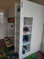 Hoogslaper 90×200cm lncl nieuwe matras, wit met bureau+kast, Eenpersoons, Ophalen of Verzenden, Zo goed als nieuw, 200 cm