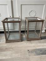 2 grote houten windlichten, Huis en Inrichting, Woonaccessoires | Kandelaars en Kaarsen, Ophalen, Zo goed als nieuw, Hout, 25 tot 50 cm