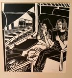 Ada van Selm, linodruk 'Treinreizigers', 1975 1e druk, Ophalen