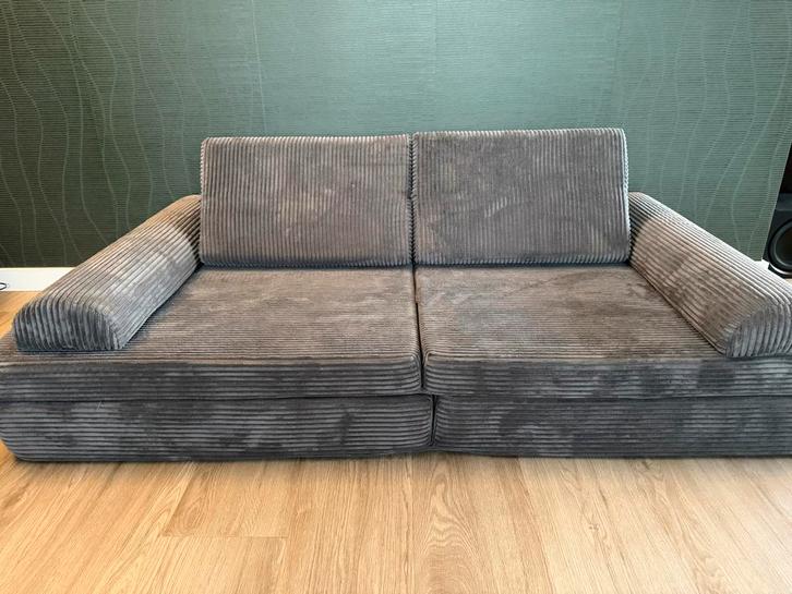 Jindl Speelbank - Grijze Corduroy Bank, Huis en Inrichting, Banken | Bankstellen, Zo goed als nieuw, Rechte bank, Overige maten