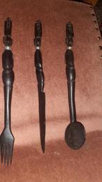 Afrikaanse houten bestekset - lepel, mes en vork, Ophalen of Verzenden