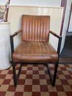 Bruine leren stoel met metalen frame, Huis en Inrichting, Stoelen, Ophalen, Bruin, Leer, Zo goed als nieuw
