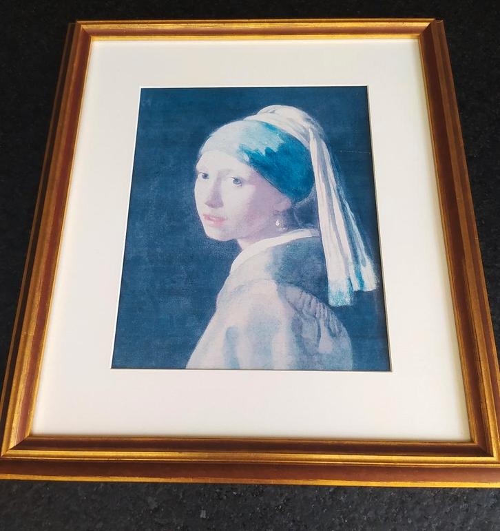 Brocante prent meisje met parel, Antiek en Kunst, Curiosa en Brocante, Ophalen of Verzenden