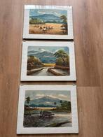 Drie gesigneerd Aquarel Nederlands Indië wanddecoratie, Ophalen of Verzenden