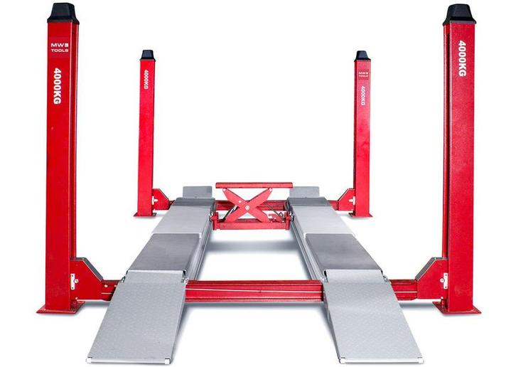 4-koloms hydraulische hefbrug 4 ton uitlijnfunctie MW Tools, Auto diversen, Krikken, Nieuw, Garagekrik, Hydraulisch, Ophalen