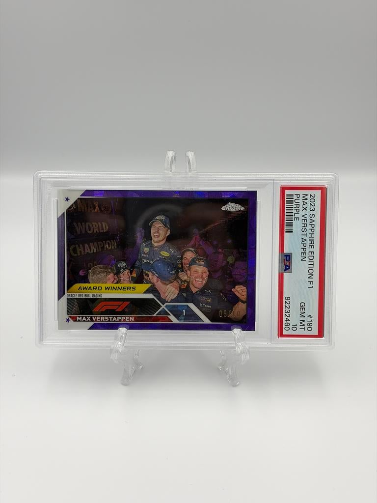 Topps Chrome Sapphire F1 Purple /10 PSA 10 POP 1 Max Verstap, Verzamelen, Automerken, Motoren en Formule 1, Ophalen of Verzenden
