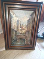Schilderij Stadsgezicht met Brug - Ingelijst, Ophalen of Verzenden