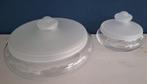 Glazen schalen met melkglas deksel, Ophalen of Verzenden