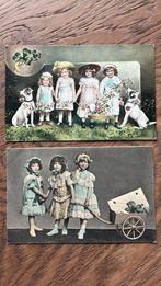 Kinderen met hoedjes.Honden,karretje,mand,bloemen,hoefijzer, Verzamelen, Ansichtkaarten | Themakaarten, Ophalen of Verzenden, Voor 1920