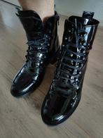 Nubikk 41 zwart lak leer boots veters en rits enkel laars, Nubikk, Zwart, Lage of Enkellaarzen, Nieuw